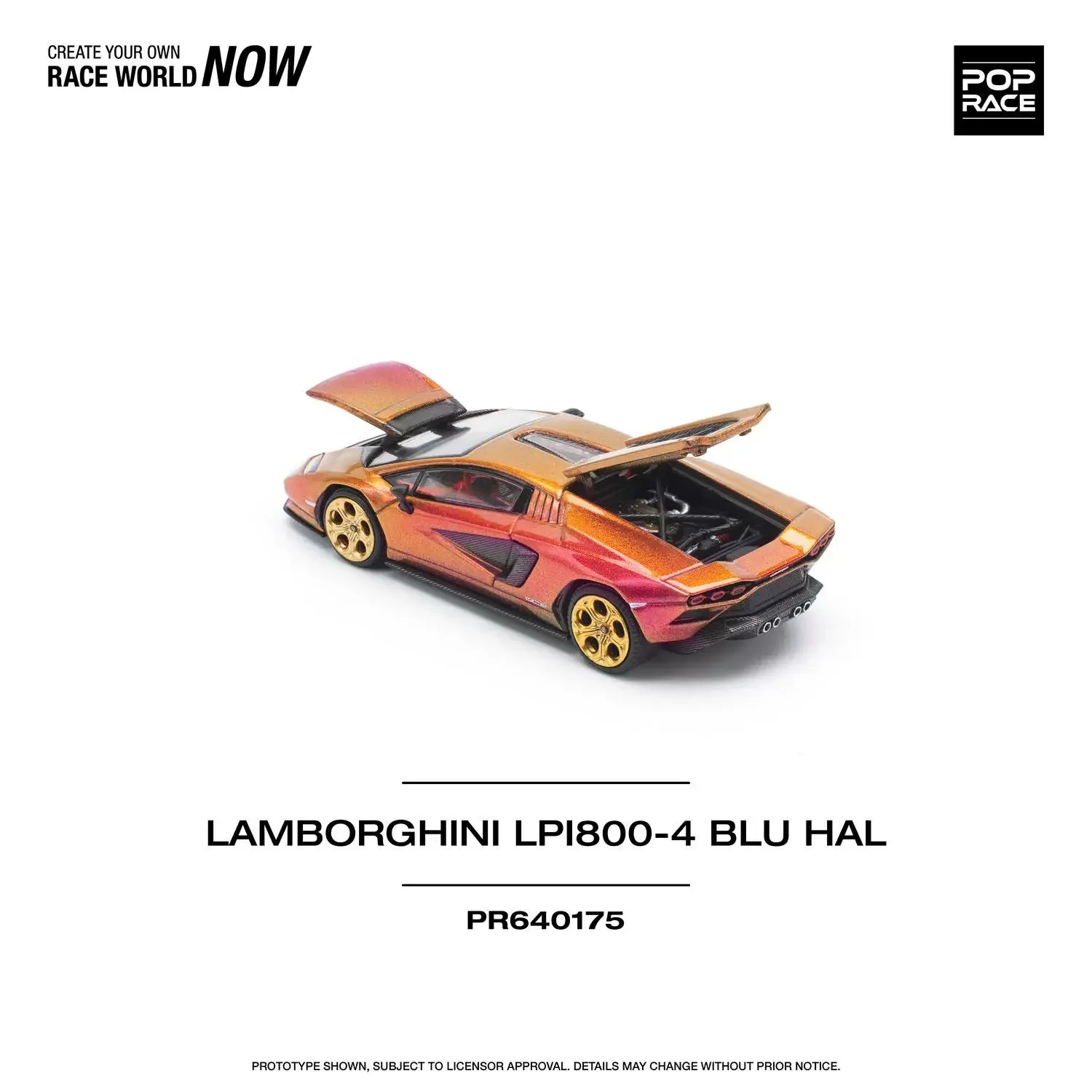 POP RACE 1:64 Dostępny Countach LPI800-4 Blu Hal Orange Rainbow Model Samochodu z Odlewu Metalowego Diorama Zabawka