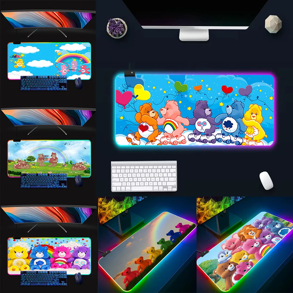 

Cartoon RGB Pc Gamer Keyboard Mouse Pad Mousepad LED Glowing Mouse Mats Rubber Bears Gaming Computer Mausepad