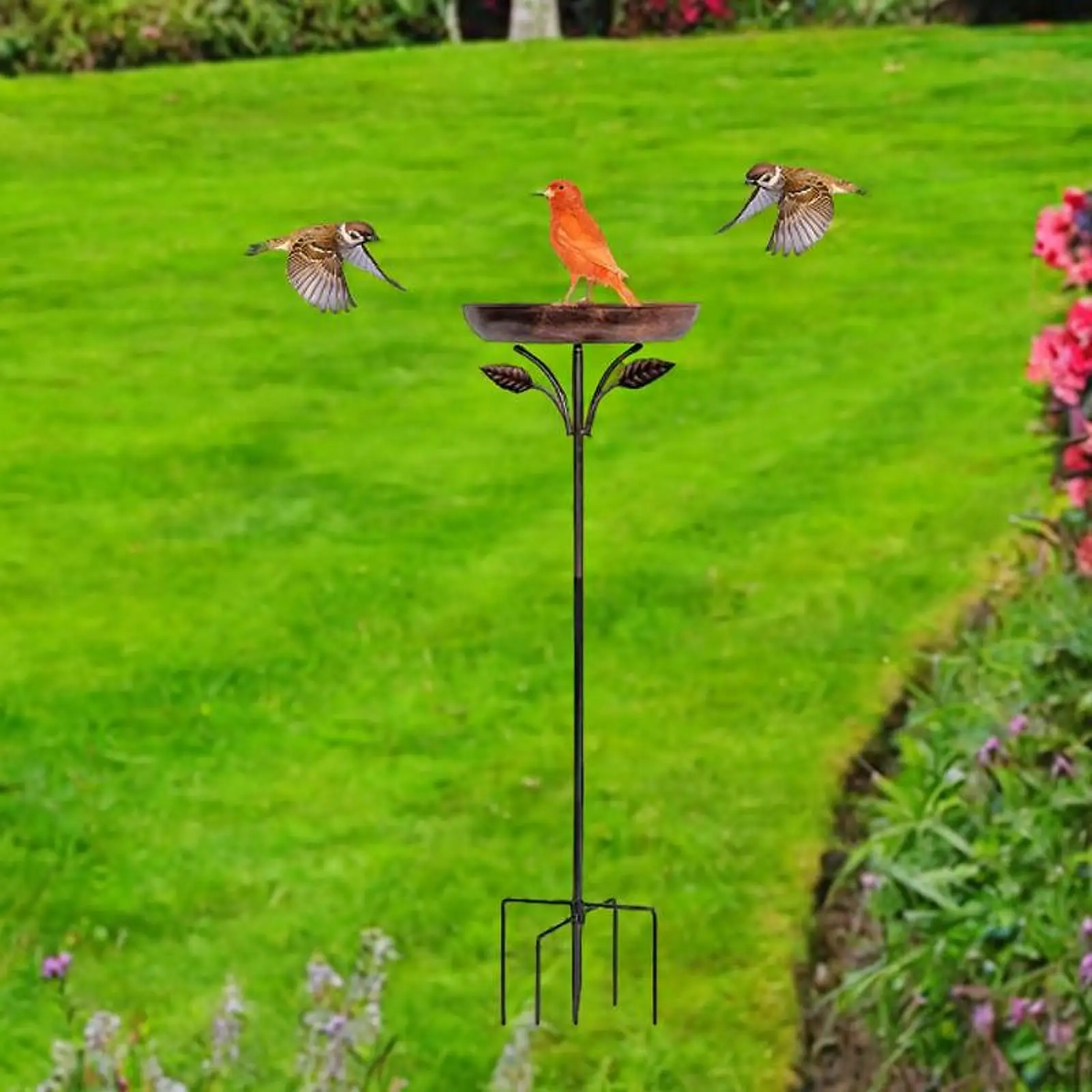 Birds Bath Bowl Metal Bird Feeder Vintage Design Garden Decoration Freestanding Birdbath for Outdoor Garden Lawn Backyard Lawn