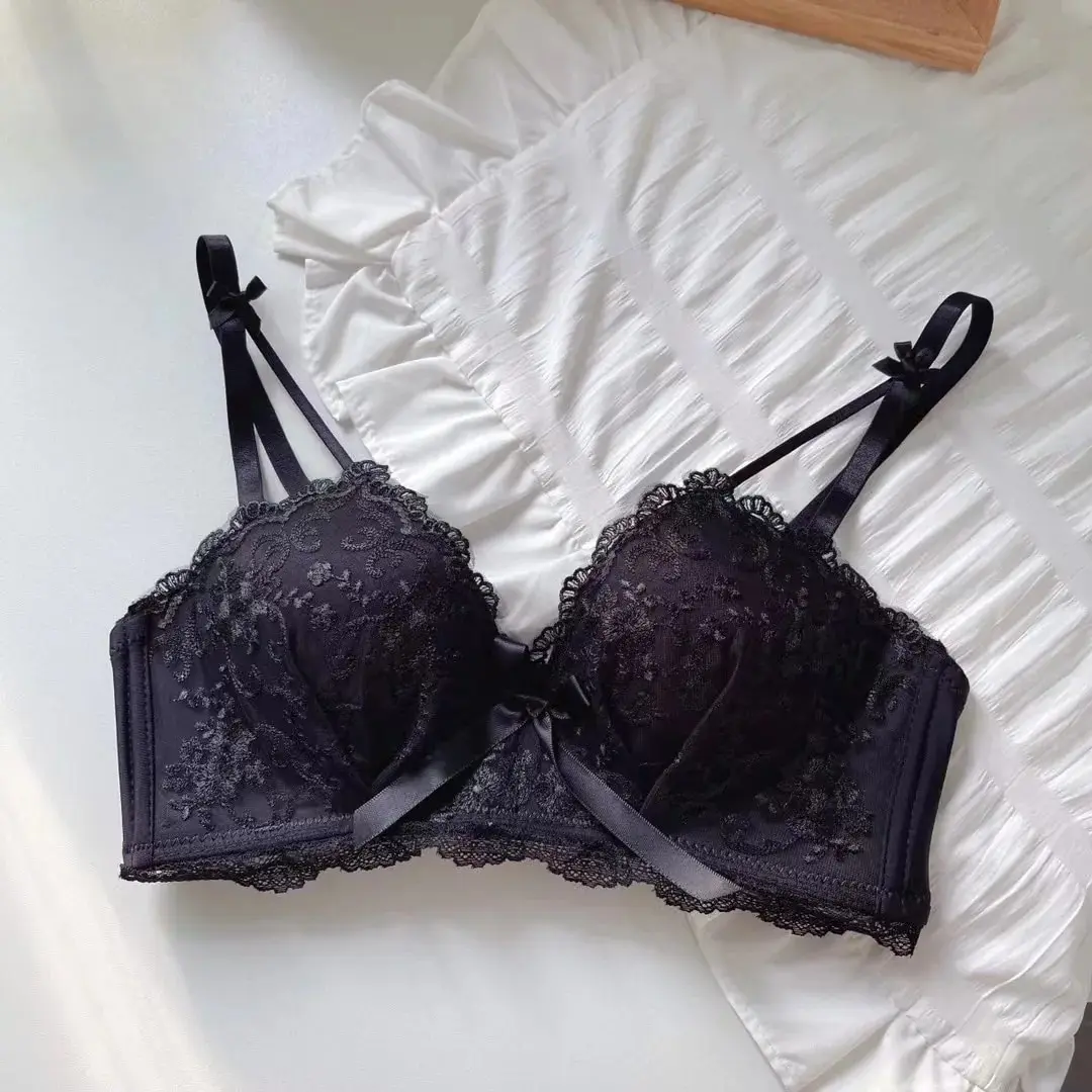 Embroidered Lace Without Steel Ring Bra Small Chest Gathered Anti Sagging Underwear Sexy Comfortable Beautiful Back Girl Bra