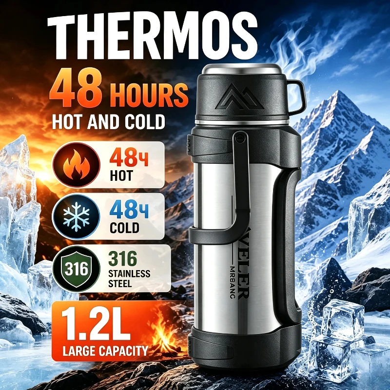Large Capacity Stainless Steel Insulated Kettle, Outdoor Portable Sports Tea Cup, Extra Large Car Travel Kettle