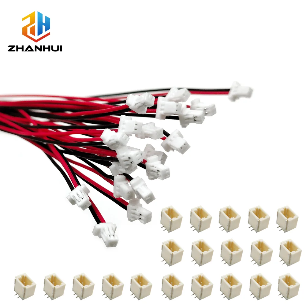 10Sets JST SH 1.0mm 2-Pin Connector Cable - SMD Vertical Male Socket 28AWG 10/20/30cm for Miniaturized Electronics