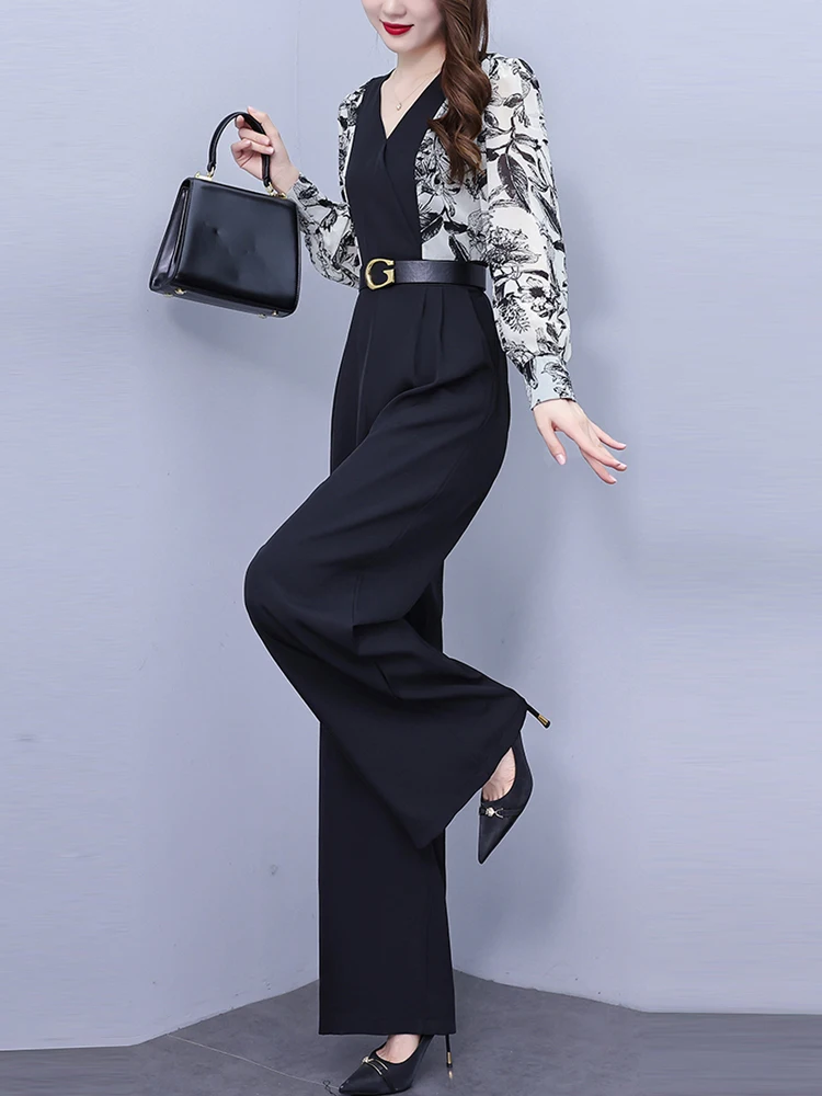 

Ele High-Waisted Wide-Leg Jumpsuit Women's Spring 2025 New Sle Slimming Drapey Print Patchwork One-Piece Suit Ensemble