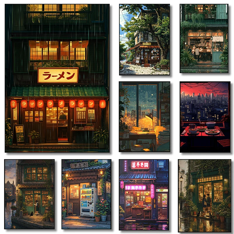 Japanese Lifestyle Anime - Cozy Japanese Cafe Anime Street Corner
