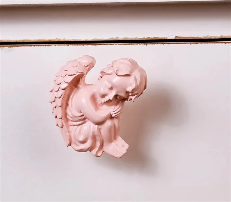 French Iron Angel Furniture Handle Cabinet Handles Single-hole Door Drawer Knobs Pink Cupbaord Wardrobe Closet Pulls For Room