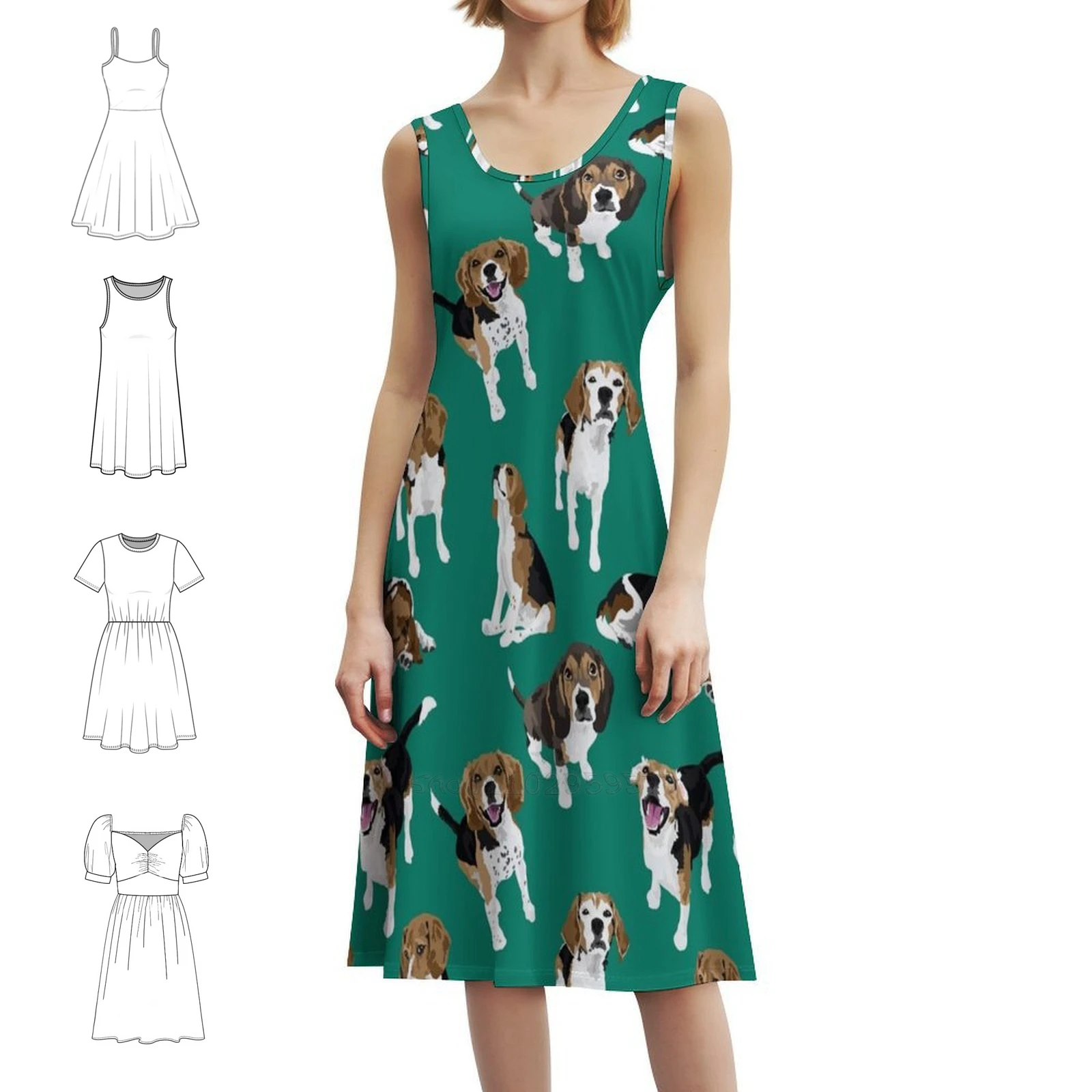 بيغل البوهيمي فستان بلا أكمام للنساء طباعة فساتين حفلات الشاطئ بيغل الكلب الكلاب كلب الصيد جرو الملابس النسائية #2