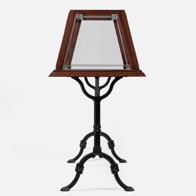 

Cast iron leg trapezoidal cabinet, industrial wind ash solid wood display cabinet, reddish brown, light retro color