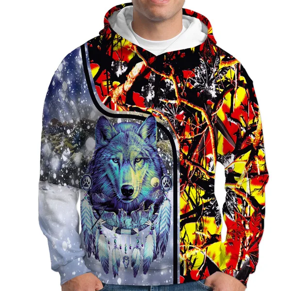 

Mens and Womens Fashion 3D Print Wolf Couples Hoodies Native Pattern Casual Hip Hop Streetwear Sweatshirts