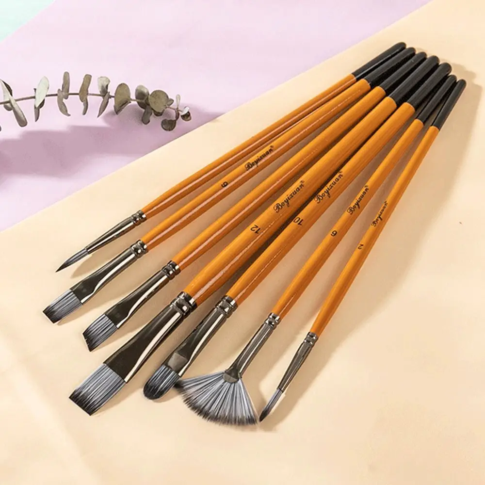 Synthetic Nylon Hair Painting Brushes Kits Round Head Spike Head Acrylic Oil Brushes Stationery Wooden Handle Art Supplies