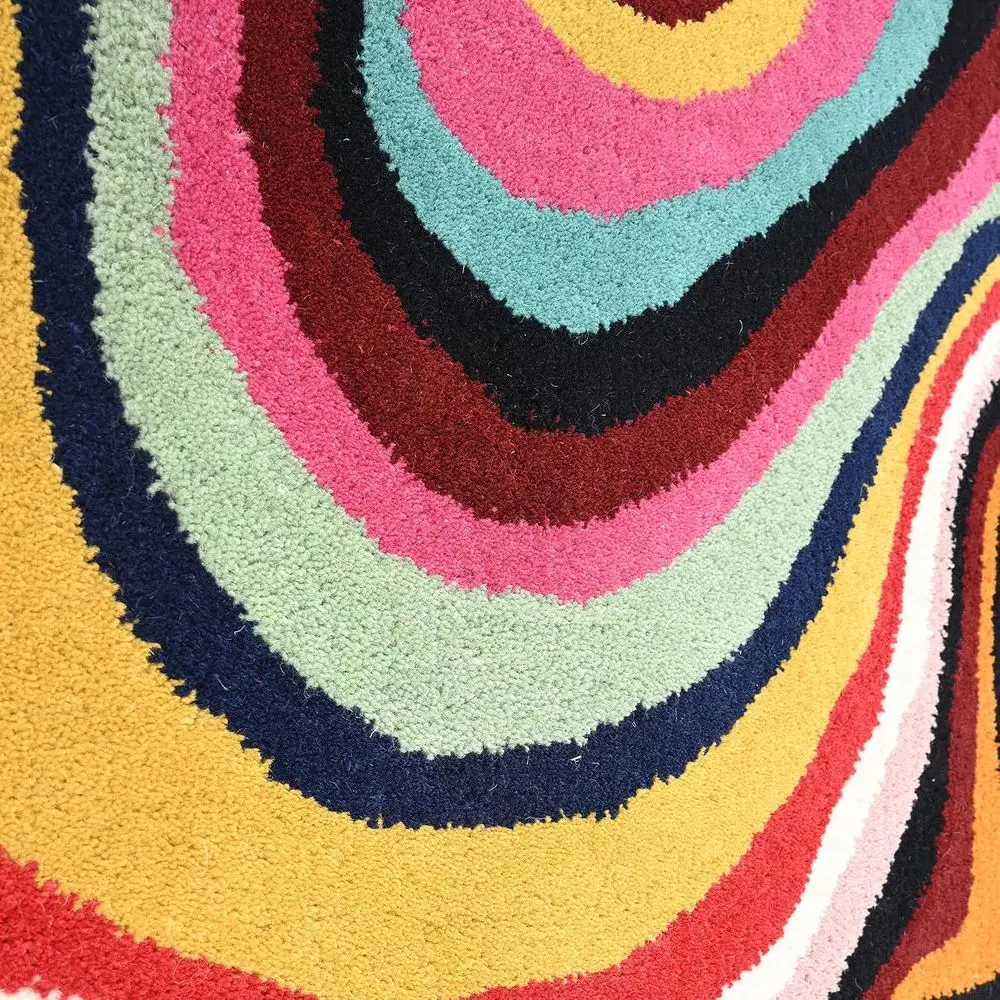 Handmade Irregular Shape Wool Area Rug | ern Colourul Abstract Wave Design with Throw Illusion Carpet or Living Room Bedroom Din - view 5