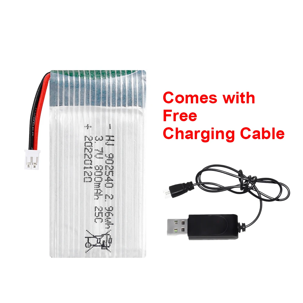 2PCS 3.7V 800mAh 25C LiPo Battery 902540 for Syma X5C X5SW Drone Replacement Battery with Charging Cable RC Quadcopter Parts