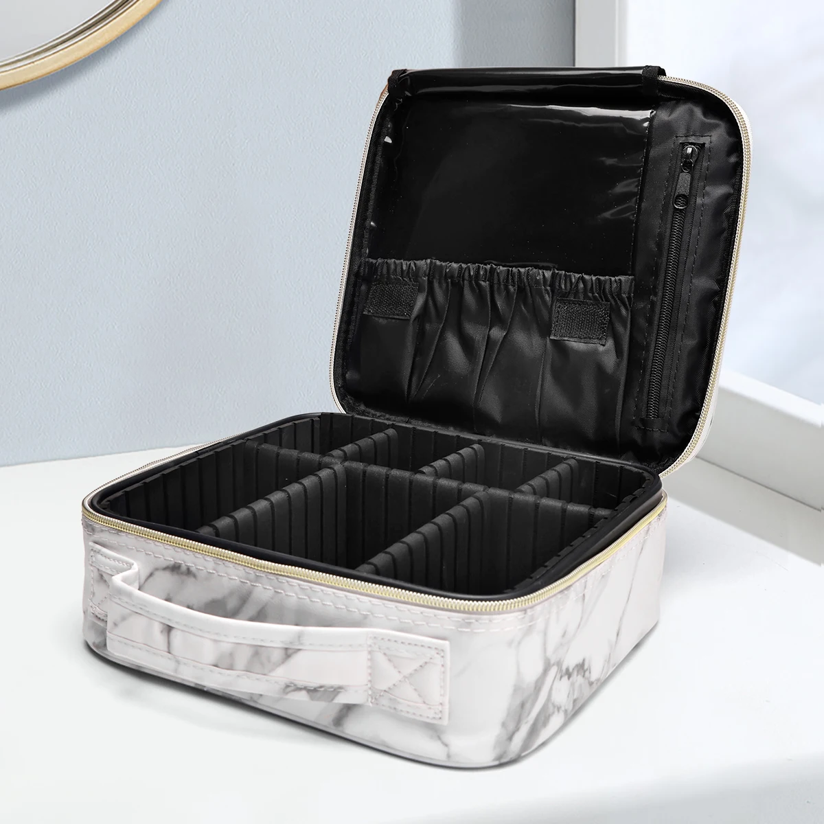 Portable Makeup Bag Marble Stripe Organizer Bag Waterproof High Quality Women's Capacity Storage Travel Toiletry Makeup Suitcase