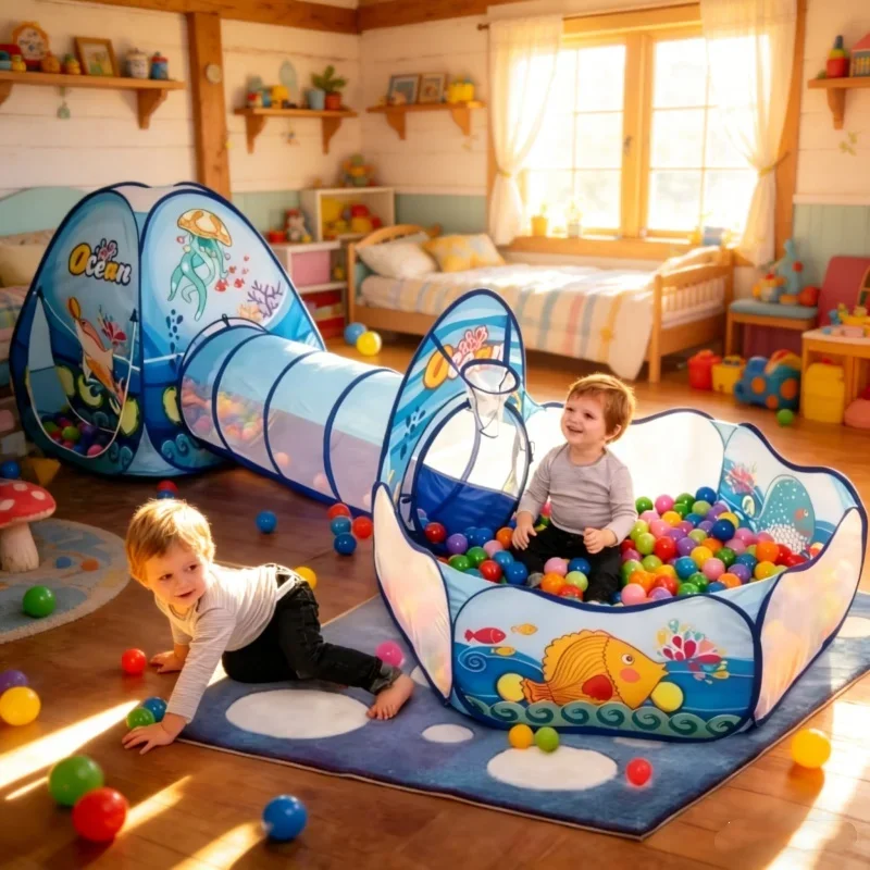ポータブル3in1子供用プレイセットテント、クロールトンネル、ボールピット、ボールプール、プレイヤード、ホームルーム、遊び場、おもちゃ、ギフト