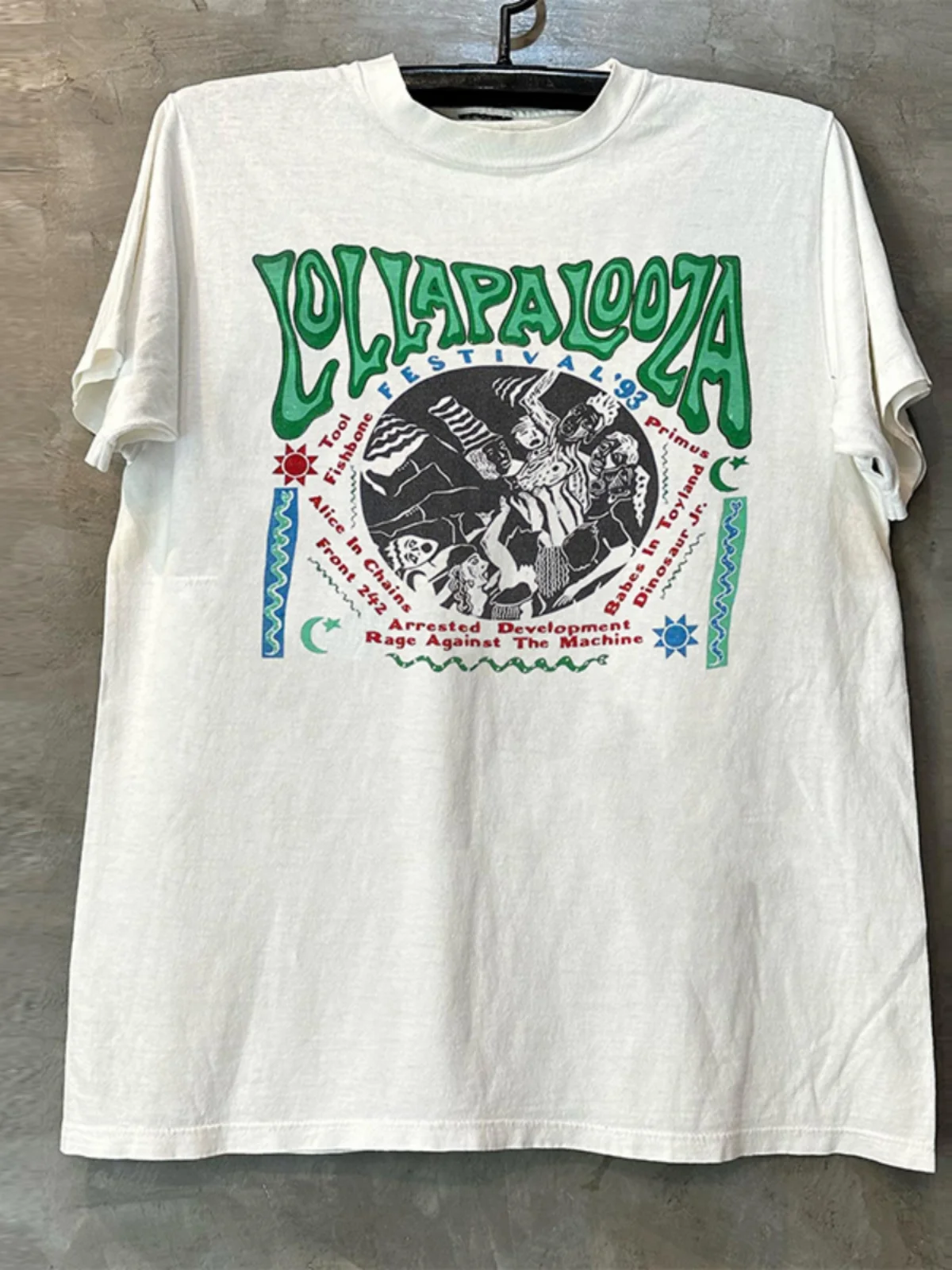 

Lollapalooza Music Festival Beauty Tide Fried Street Vintage Short-sleeved Pure Cotton Men Summer Casual Sports Comfortable Top