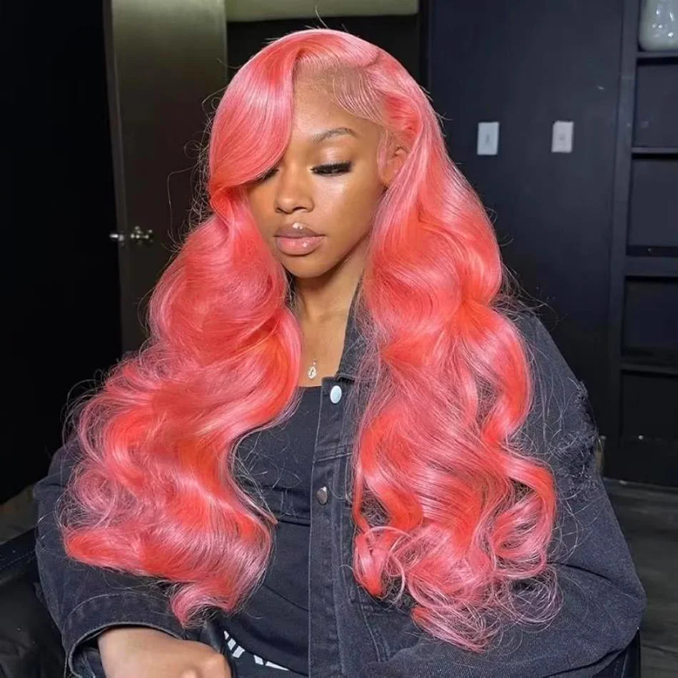 13X4 Pink Lace Front Colored Wigs 100% Human Hair Body Wave Hd Lace Frontal Wig 13X6 Brazilian Preplucked Wigs For Black Women