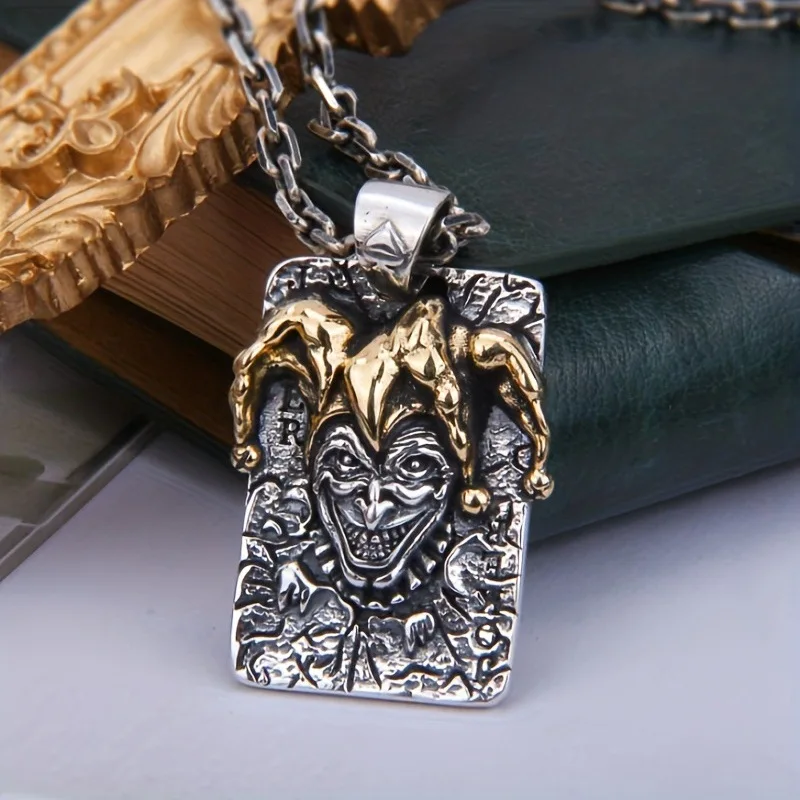 

Personality Vintage Clown Square Pendant Necklaces Men Hip Hop Rock Party Jewelry