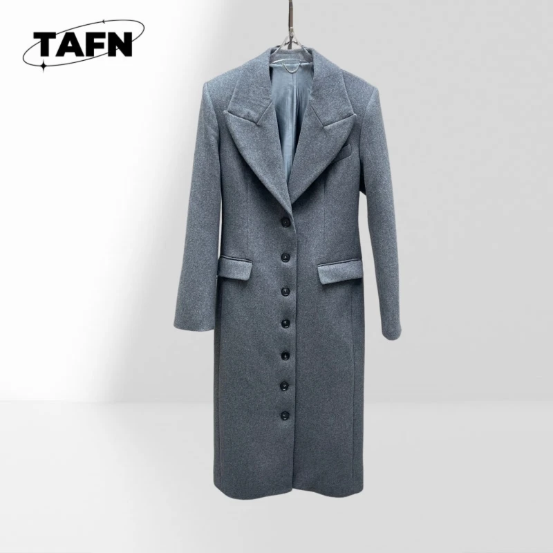 50% Wool, 50% Polyester Ladies Fashionable Trench Coat Stylish Breasted Outerwear for Office and Casual BF2212