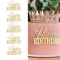5pcs Happy Birthday Cake Toppers Mirror Acrylic Side Cake Decorations for Birthday Cake Decor Party Decorations