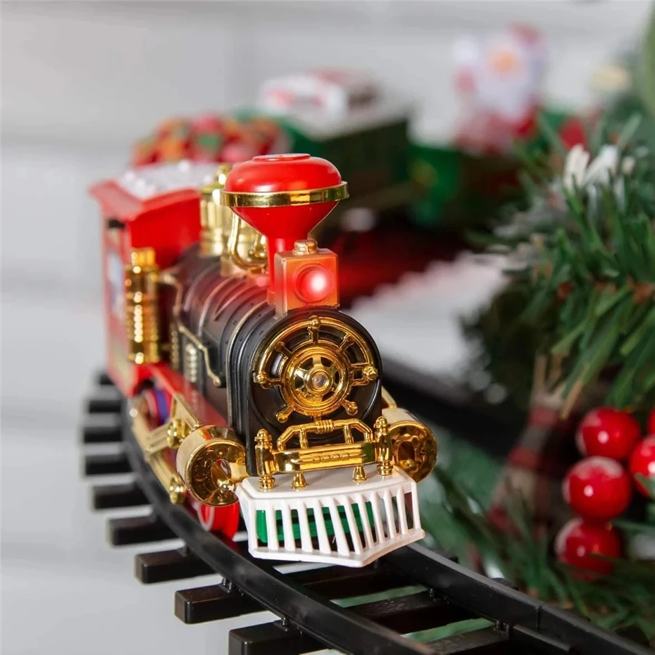 Battery Operate Railway Train Railway Car Toys with Sound&Light Christmas Train Tree Decoration Track Electric Toys for Kids