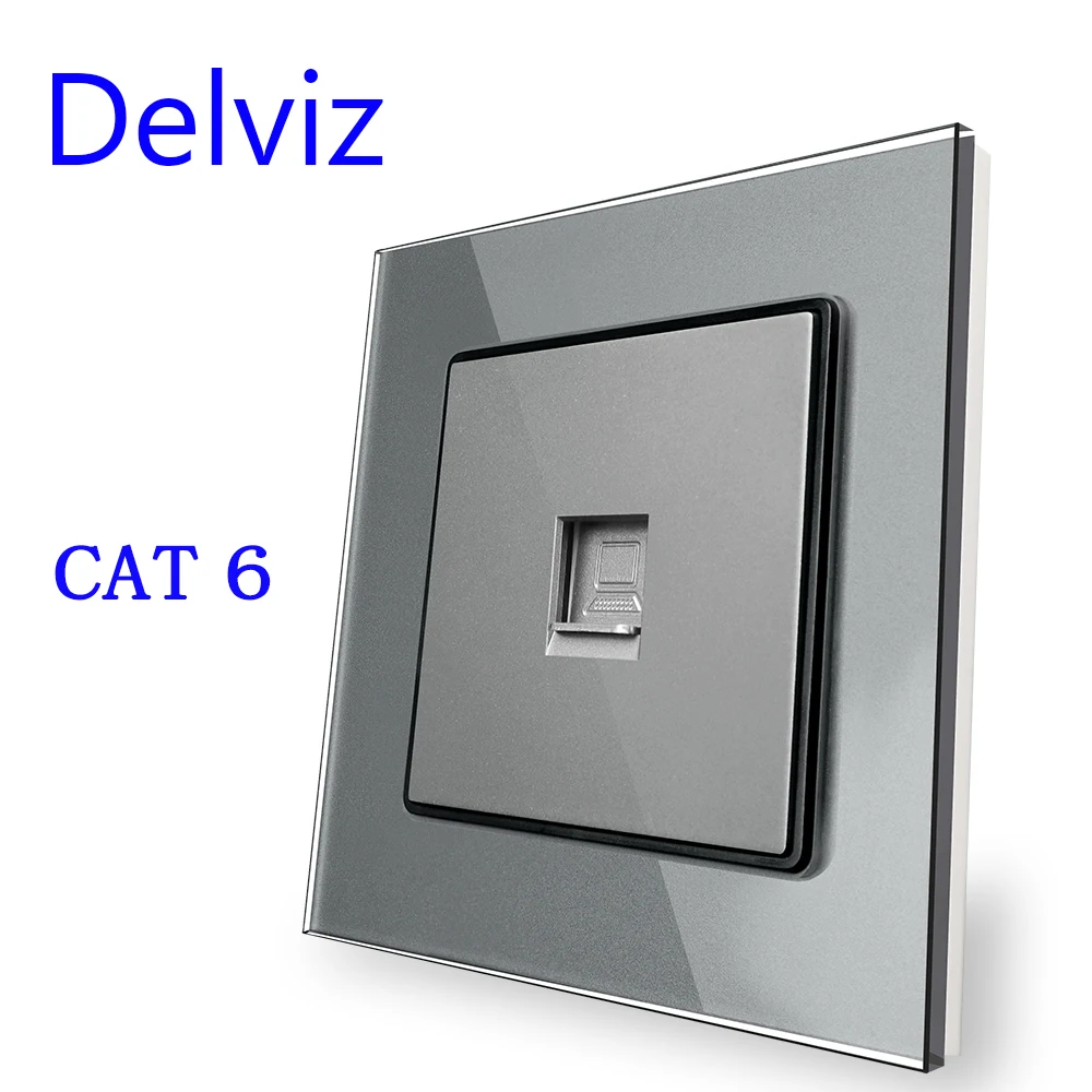 Delviz Computer cable Wall Socket, High strength Tempered Glass, CAT6 Module adapter Panel, CAT6E Cable network Interface Outlet