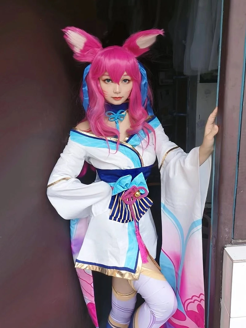 Ahri Cosplay Costume Anime Game LOL Spirit Blossom League of Legends Dress For Women Girl Wig Halloween Party Sexy Kimono Suit