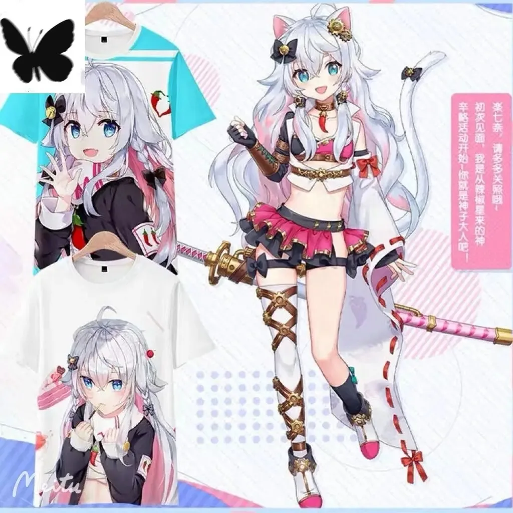 

Anime vtuber kagura nana 3d impressão camiseta verão moda em torno do pescoço manga curta popular streetwear plus size