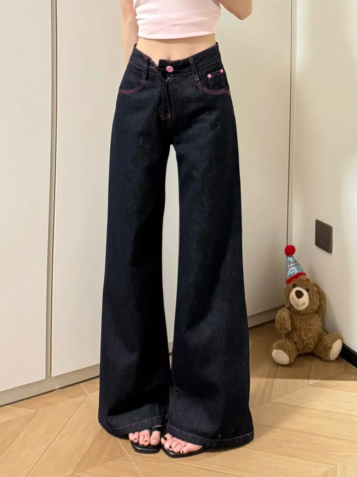 

Low Waist Straight Leg Thin Denim Jeans American Retro Style Summer New plus Size Slimming Concealing Drapey Ladies Jeans