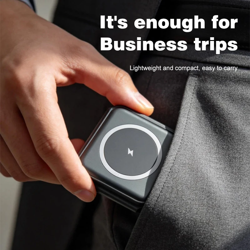 

Складное магнитное беспроводное зарядное устройство 3-в-1 | Портативный и удобный для путешествий | Совместим с iPhone 12-15 серии, Airpods 2/3/Pro