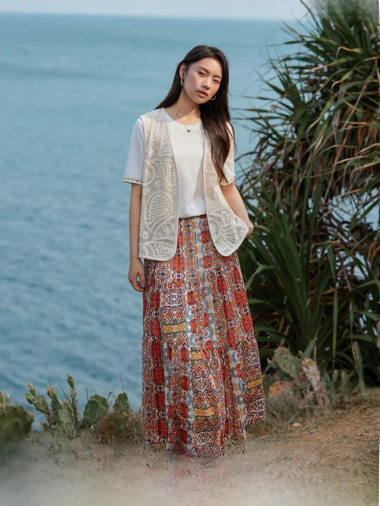 

Comfortable Casual Retro Wave Print Three-Piece Set plus Size Women's Summer Fashion Ensemble Slim Fit Commute Style Short Sl...