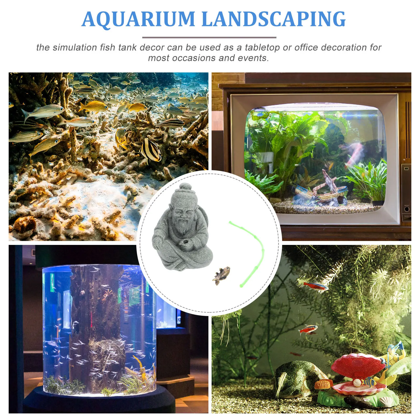 

Mini Fisherman Statue Resin Ornament for Aquarium Desk Home Garden Decor Natural Landscape Fish Tank Decoration