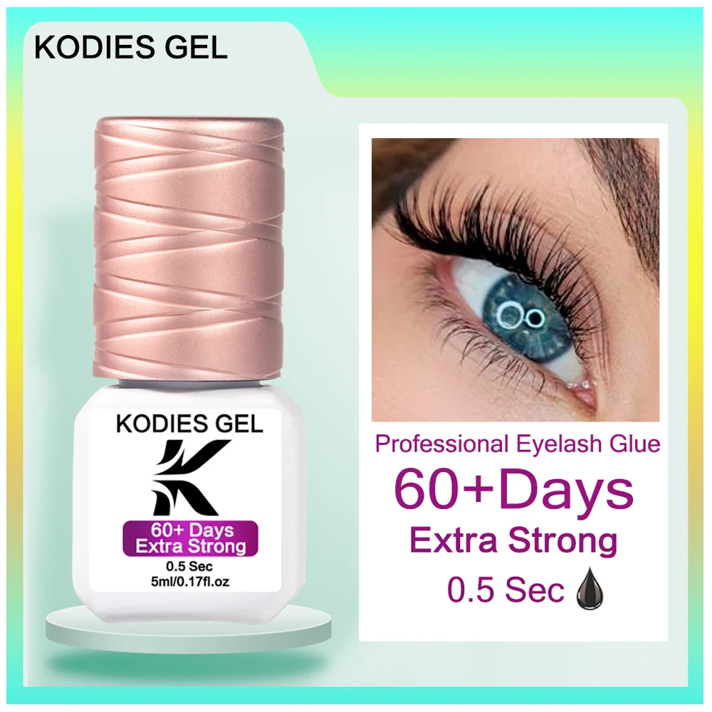 KODIES GEL Super Strong Lash Glue for Eyelash Extension Supplies Lashes Lift Glue Adhesive 5ML 0.5 Sec Fast Dry Long Retention