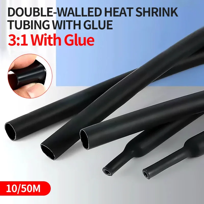 

10/50M 3:1 Heat Shrink Tube With Double Wall Glue Tube Diameter 2.4/3.2/4.8/6.4/7.9/9.5/12.7/15.4/19.1/25.4mm