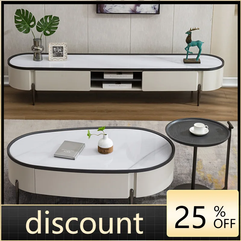 LTT microcrystalline stone solid wood coffee table TV cabinet combination small apartment living room home