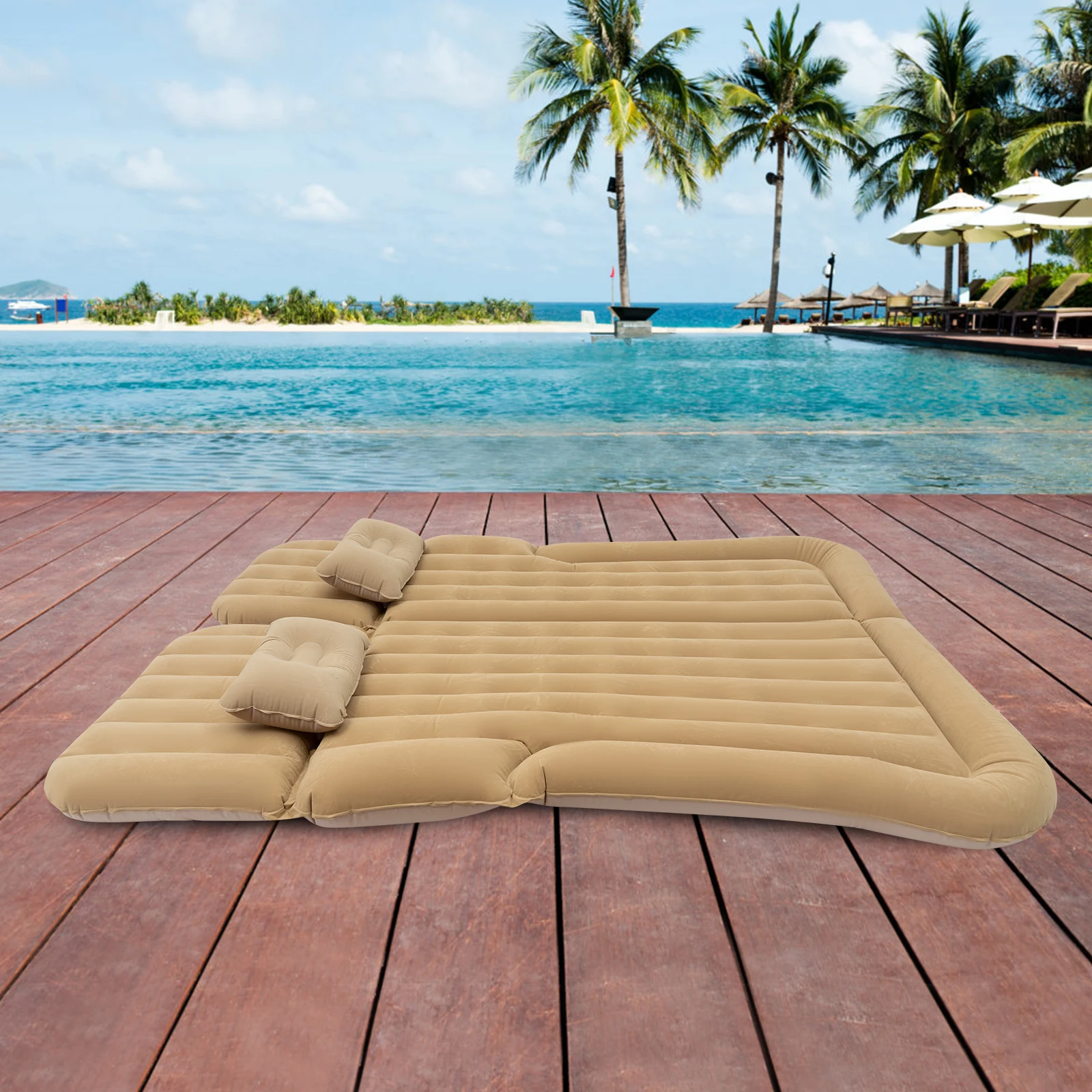 Colchón de aire SUV, colchoneta para dormir para acampar, cama de viaje portátil, cómoda y compacta para aventuras al aire libre, colchón de coche Beige