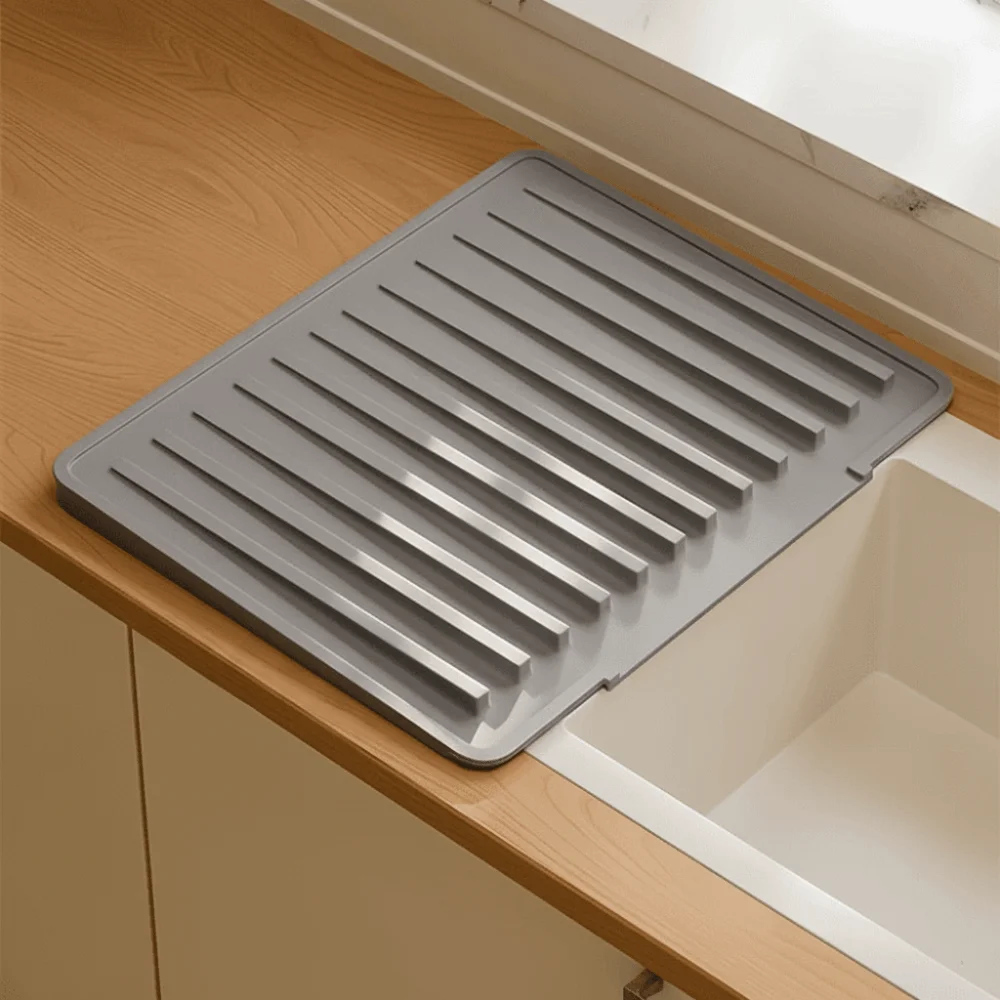 Heat-Resistant Silicone Sink Drying Mat Flexible Thick Slope Diversion Kitchen Drain Mat Quick Drain Non-slip Sink Drain Pad