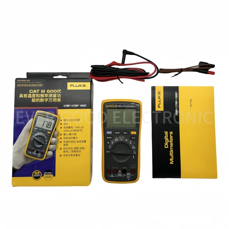 فلوك 15B + 17B + 18B + 12E + مقياس رقمي متعدد محمول نطاق تلقائي DMM التيار المتناوب/تيار مستمر/ديود/R/C الجهد فاحص التيار الكهربائي F15B + F17B + F18B + F12E +
