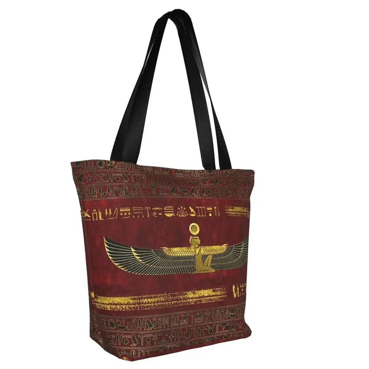 Custom Golden Egyptian Hieroglyphs Canvas Shopping Bag Women Portable Groceries Ancient Egypt Ethnic Art Shopper Tote Bags