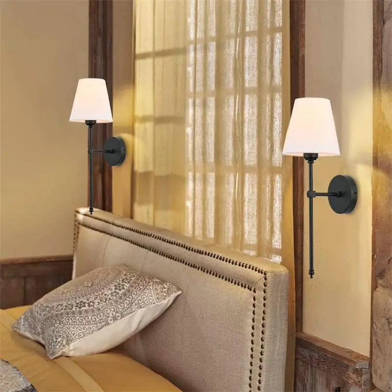 

American Retro Industrial Style Wall Lamp Fabric lampshade Bedroom Bedside Resding Wall Light Bathroom Restroom Lamp Night Light