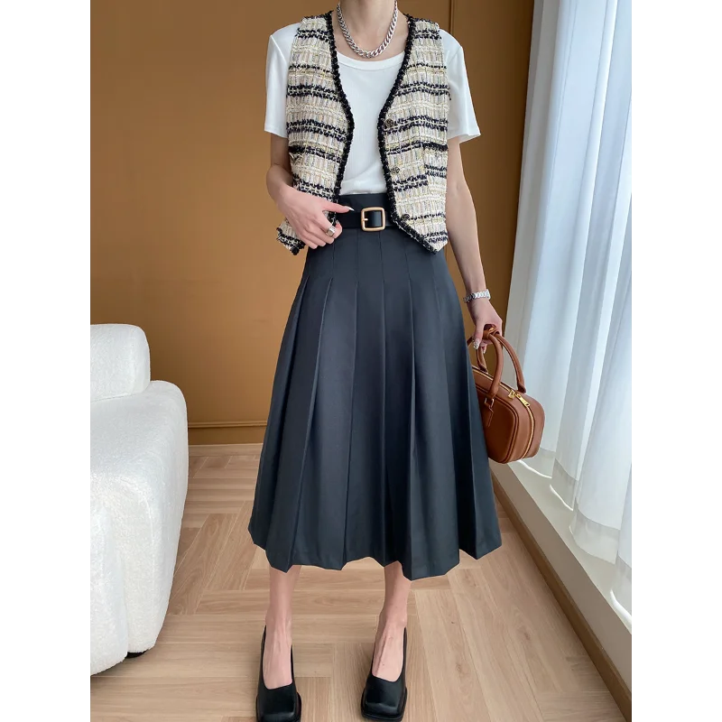 Small Fragrant Tweed Vest Jacket Spring New Fashion Casual Basic Korea Chic V-neck High Quality Sleeveless Women Plaid Vest