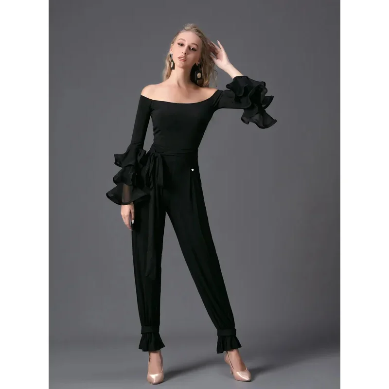 

2025 yiyi 2024, современный женский леотард, кружевной топ с длинными рукавами для взрослых, профессиональный бальный топ для латинских танцев M225