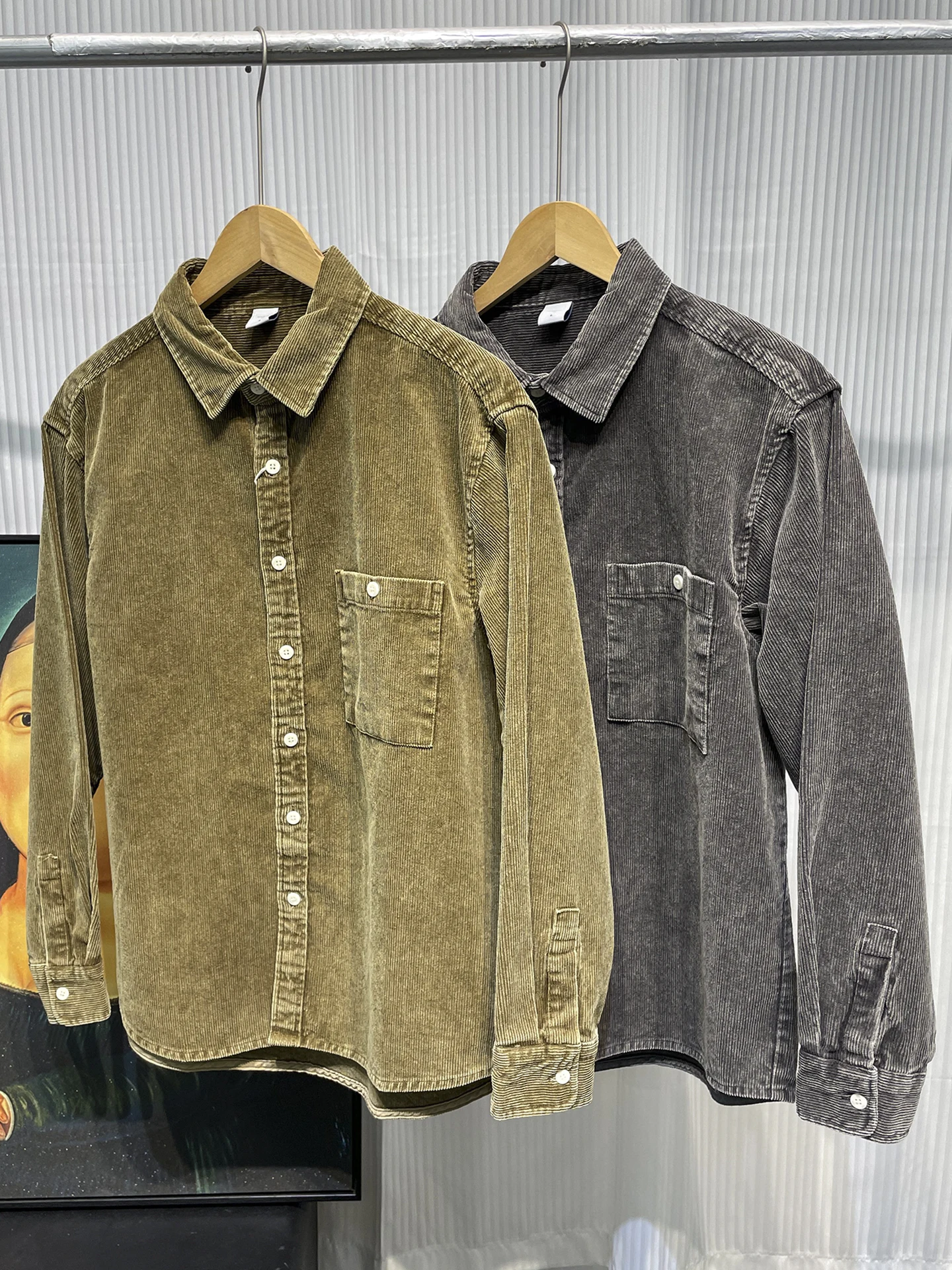 

Autumn New Sle American Heavyweight Pure Cotton Corduroy Loose Casual Collar Long Sve Men's irt Workwear irt