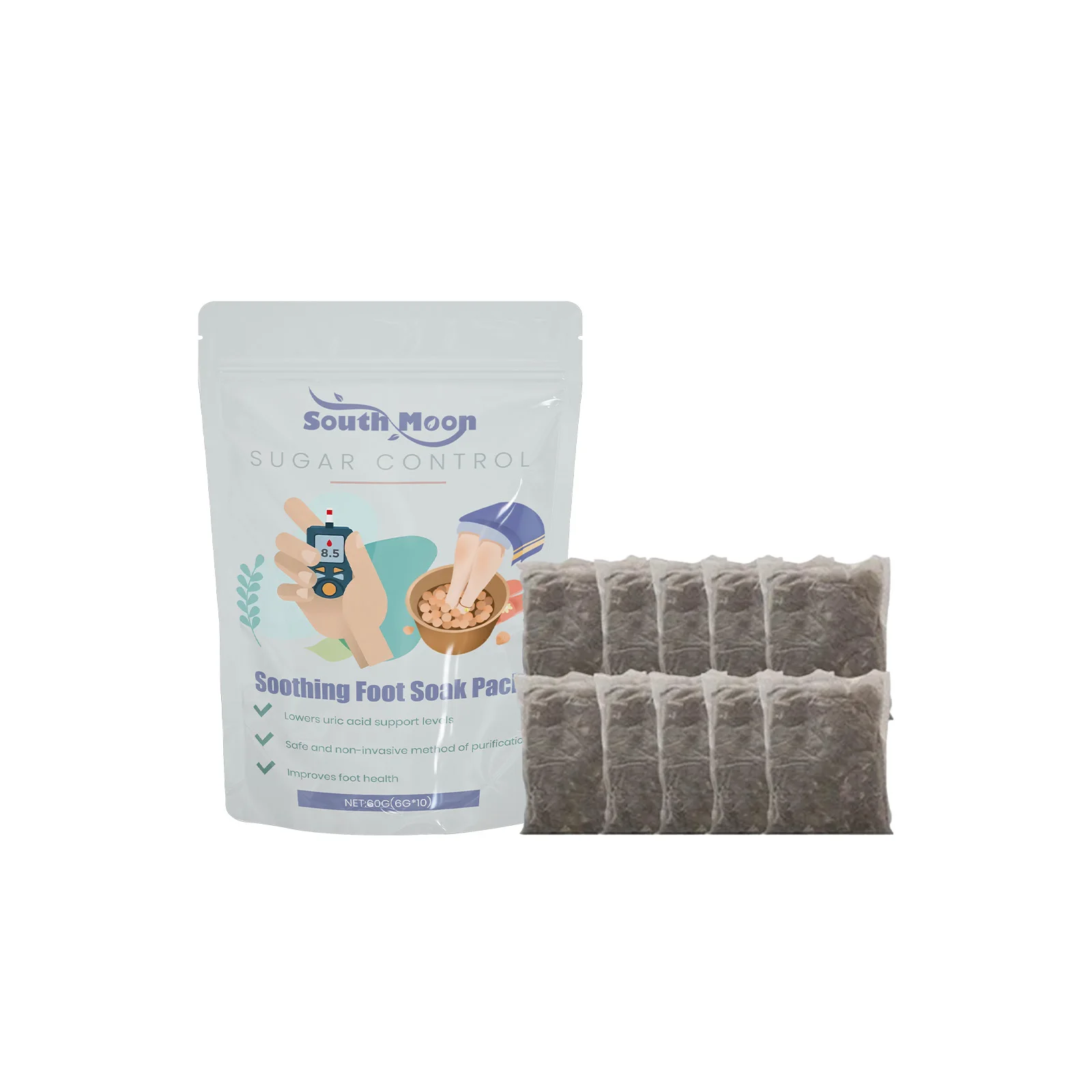Herbal Sugar Control Foot Bath ​Anti Diabetes Headache Relieve Fatigue Dehumidification Slimming Body Sugar Regulating Foot Soa