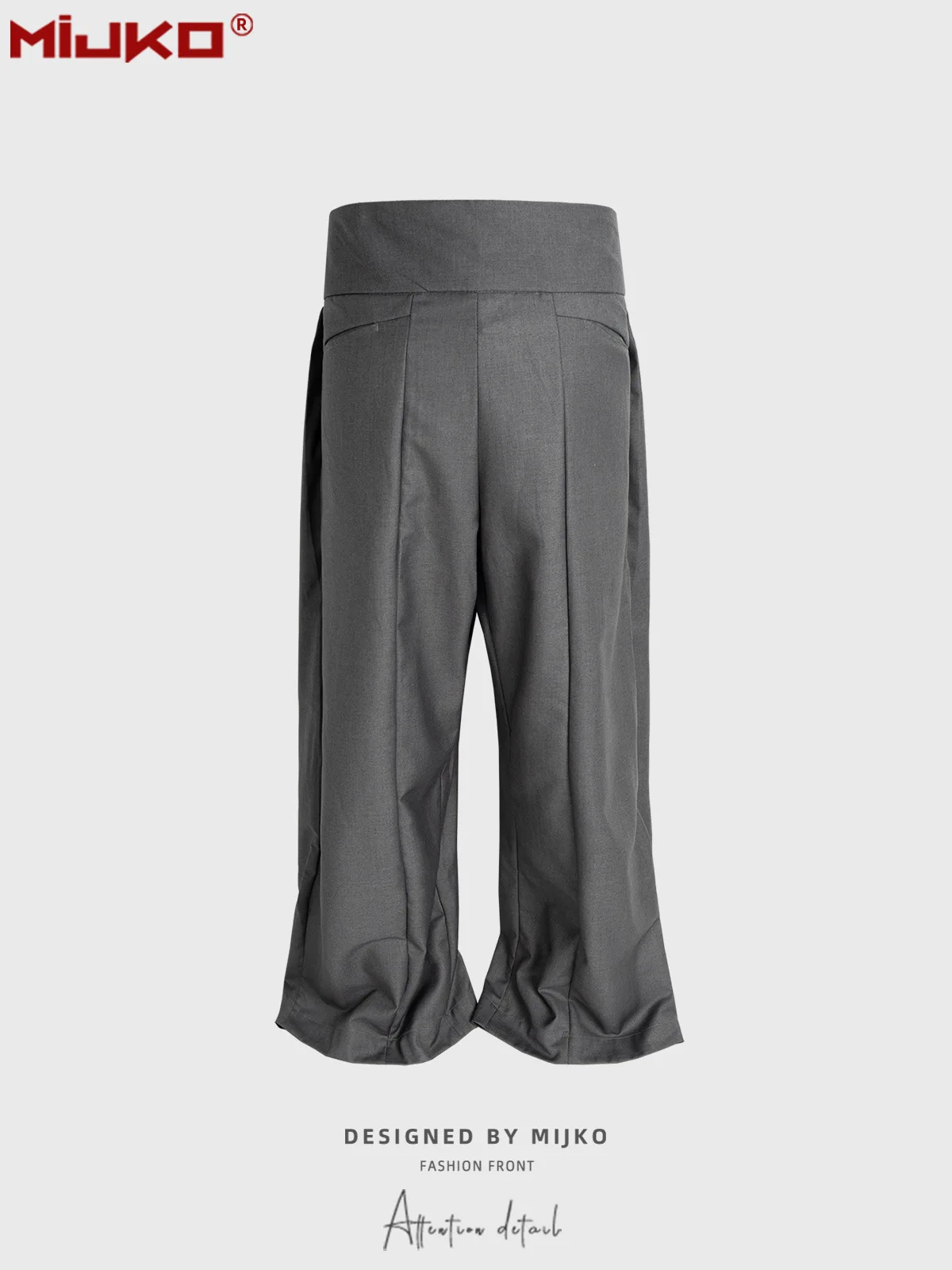 MIJKO กางเกงขาบานจีบสีดำเทา กางเกงลำลองผู้ชาย C901 #