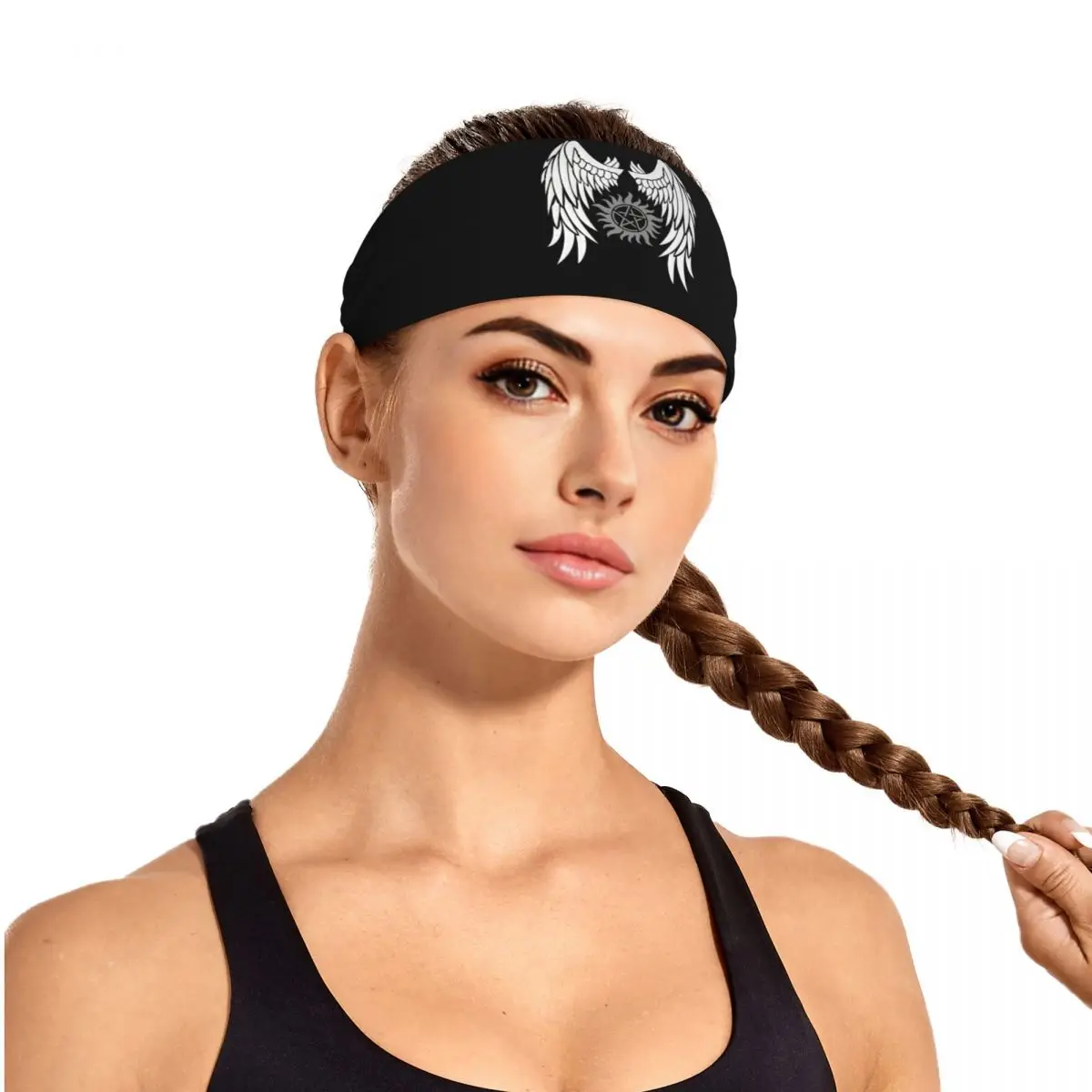 

Custom Supernatural Wings And Logo Sweatband for Men Women Quick Drying Sports Sweatband Gym Yoga Running