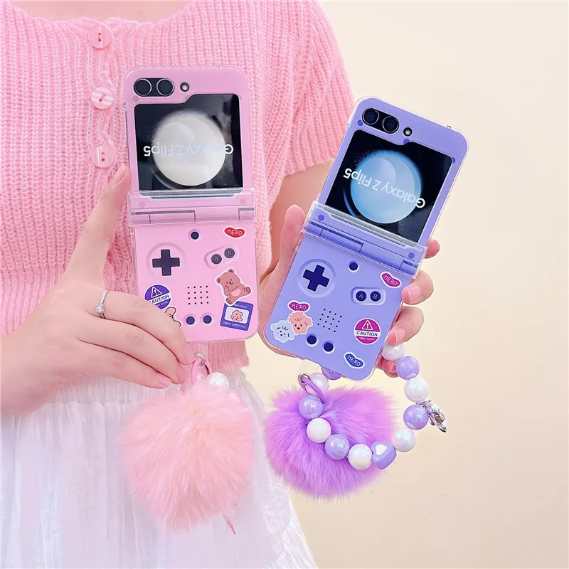 Cute Bracelet Phone Cases For Samsung Galaxy Z Flip 3 4 5 6 Hard Plastic PC Full Coverage Plush Case For Samsung Z Flip5 ZFlip5