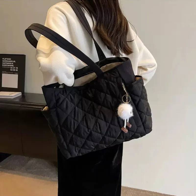 Cotton bag Rhombus large capacity women's hand-held tote bag commuter shopping versatile shoulder bag cross-border