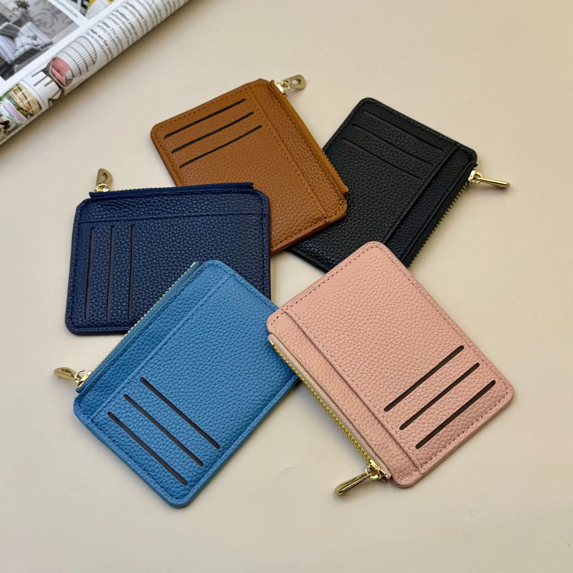 Portfelik na karty Homefish Mini Zipper CardBag Slim ID Bank Purse Wallet Credit Organizer Przenośny Mały Ultracienki Krótki Portfel Męski Czarny — zdjęcie 3