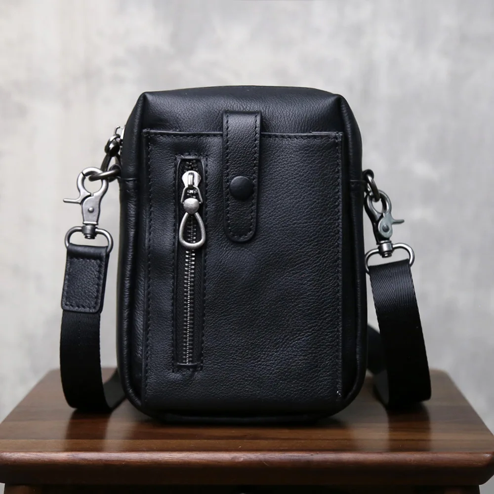 Unisex Top Grain Leather Phone Bag Genuine Leather Crossbody Bag Men Women Mini Shoulder Pouch