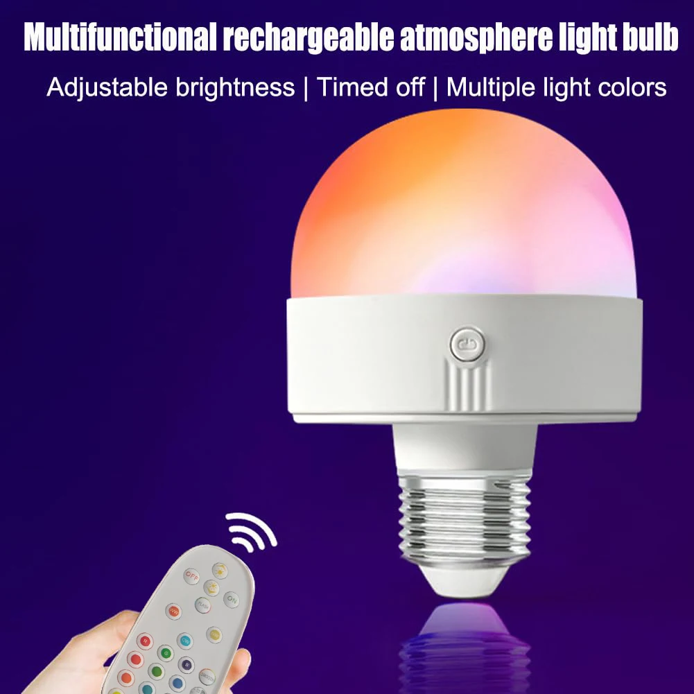

Rechargeable Light Bulb with Remote Control Dim & RGB, Timer, E27 Base,Backup Emergency Light for Home or Outdoor
