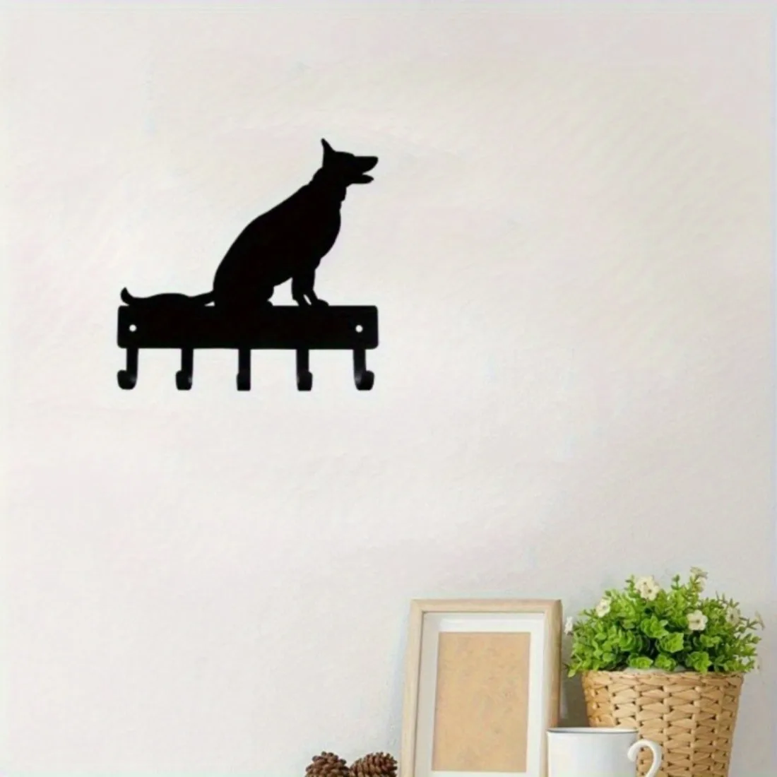 German Shepherd Metal Key & Leash Hanger, 6/9 Inch Wall Mounted Iron Hooks